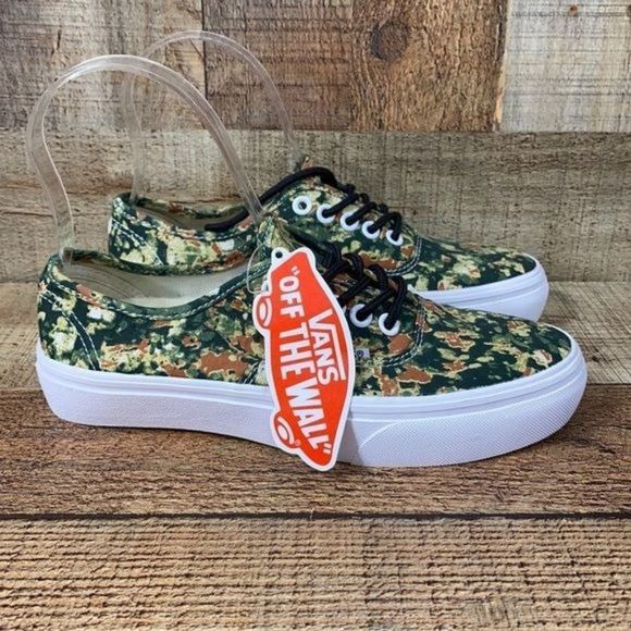 Vans Green Brown Abstract Print Low Top Skate Shoe - Picture 1 of 10